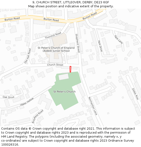 9, CHURCH STREET, LITTLEOVER, DERBY, DE23 6GF: Location map and indicative extent of plot