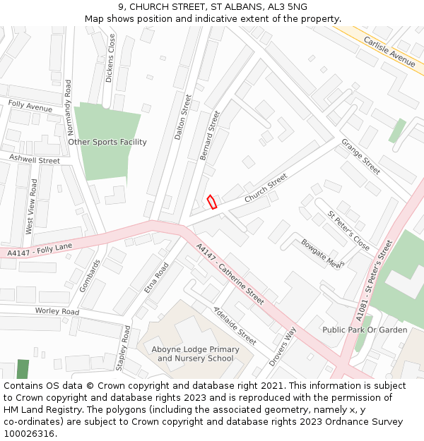 9, CHURCH STREET, ST ALBANS, AL3 5NG: Location map and indicative extent of plot