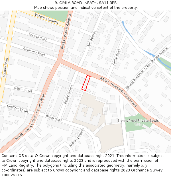 9, CIMLA ROAD, NEATH, SA11 3PR: Location map and indicative extent of plot
