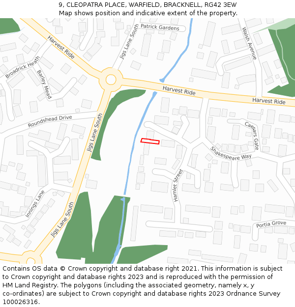 9, CLEOPATRA PLACE, WARFIELD, BRACKNELL, RG42 3EW: Location map and indicative extent of plot