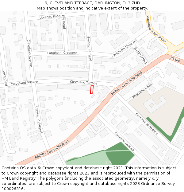 9, CLEVELAND TERRACE, DARLINGTON, DL3 7HD: Location map and indicative extent of plot