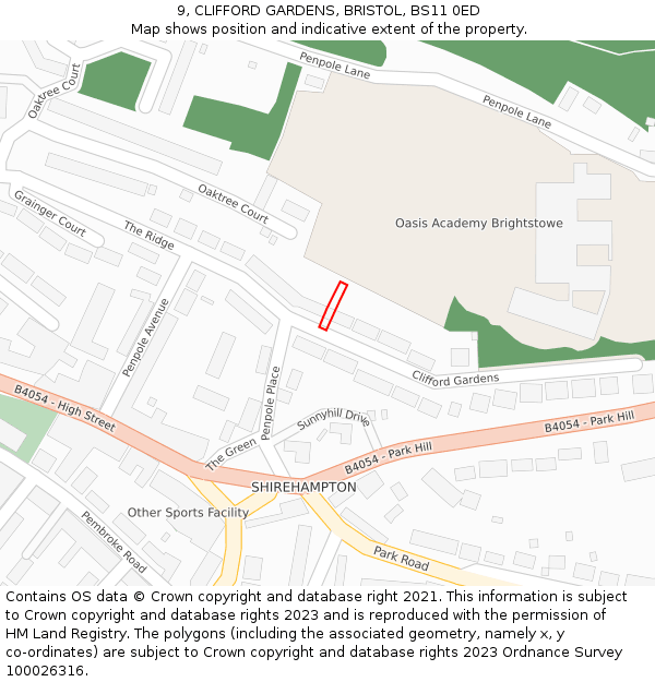 9, CLIFFORD GARDENS, BRISTOL, BS11 0ED: Location map and indicative extent of plot