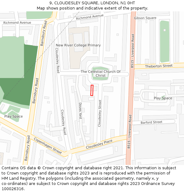 9, CLOUDESLEY SQUARE, LONDON, N1 0HT: Location map and indicative extent of plot