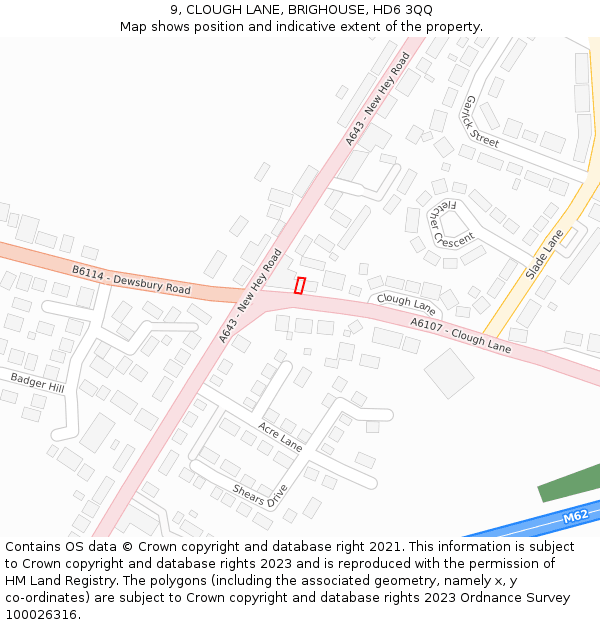 9, CLOUGH LANE, BRIGHOUSE, HD6 3QQ: Location map and indicative extent of plot