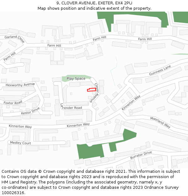 9, CLOVER AVENUE, EXETER, EX4 2PU: Location map and indicative extent of plot