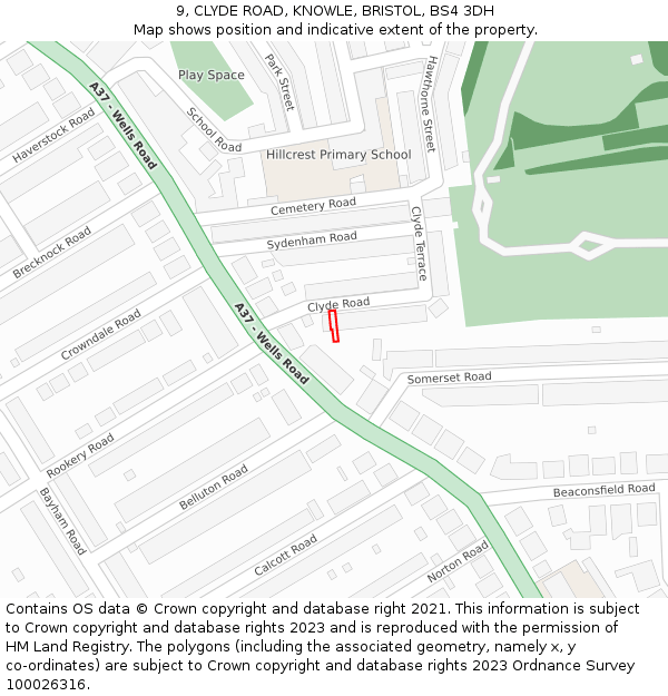 9, CLYDE ROAD, KNOWLE, BRISTOL, BS4 3DH: Location map and indicative extent of plot