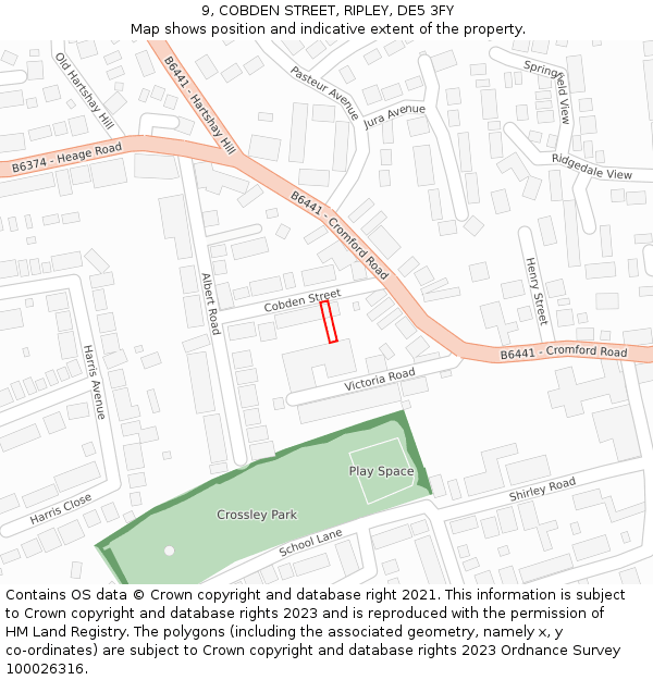 9, COBDEN STREET, RIPLEY, DE5 3FY: Location map and indicative extent of plot