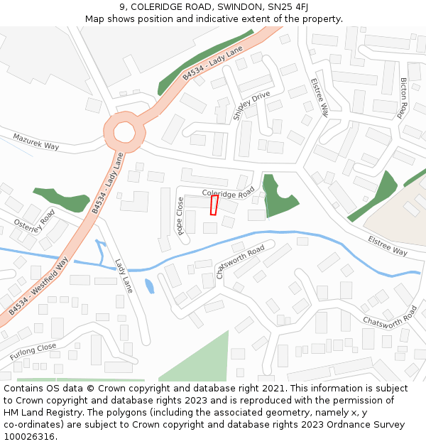 9, COLERIDGE ROAD, SWINDON, SN25 4FJ: Location map and indicative extent of plot