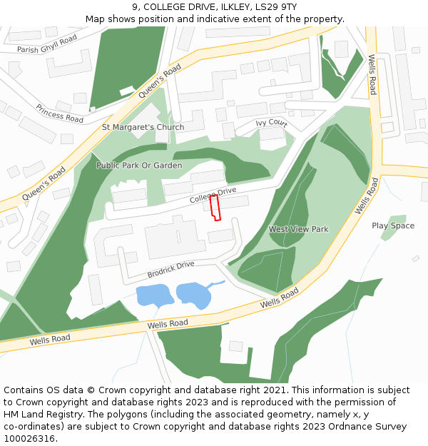 9, COLLEGE DRIVE, ILKLEY, LS29 9TY: Location map and indicative extent of plot