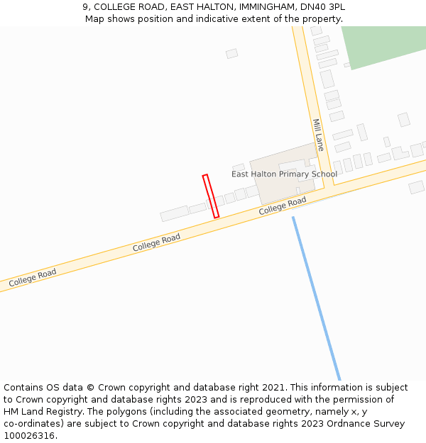 9, COLLEGE ROAD, EAST HALTON, IMMINGHAM, DN40 3PL: Location map and indicative extent of plot