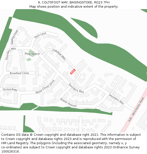 9, COLTSFOOT WAY, BASINGSTOKE, RG23 7FH: Location map and indicative extent of plot