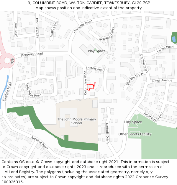 9, COLUMBINE ROAD, WALTON CARDIFF, TEWKESBURY, GL20 7SP: Location map and indicative extent of plot
