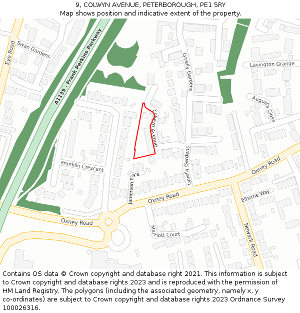 9, COLWYN AVENUE, PETERBOROUGH, PE1 5RY: Location map and indicative extent of plot