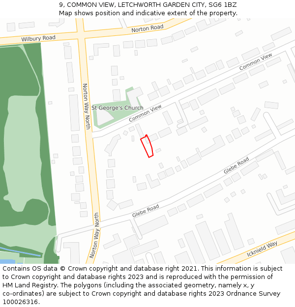 9, COMMON VIEW, LETCHWORTH GARDEN CITY, SG6 1BZ: Location map and indicative extent of plot