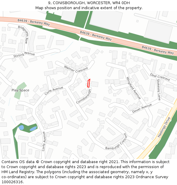 9, CONISBOROUGH, WORCESTER, WR4 0DH: Location map and indicative extent of plot
