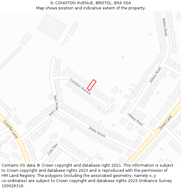 9, CONISTON AVENUE, BRISTOL, BS9 3SA: Location map and indicative extent of plot