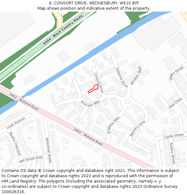 9, CONSORT DRIVE, WEDNESBURY, WS10 8YF: Location map and indicative extent of plot