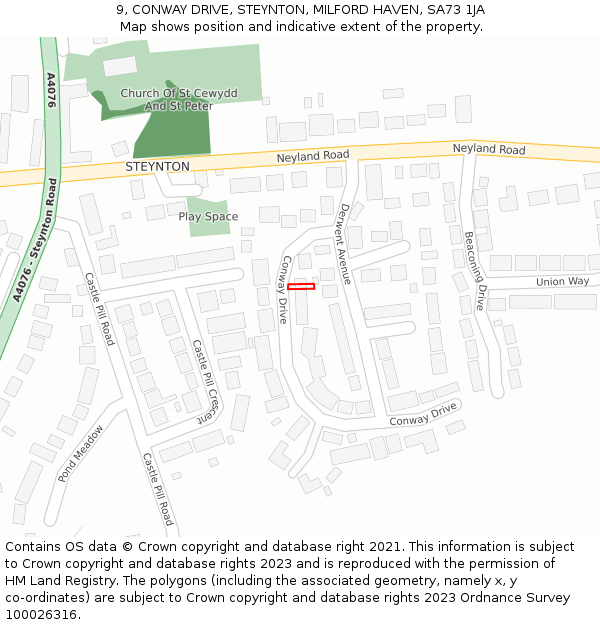 9, CONWAY DRIVE, STEYNTON, MILFORD HAVEN, SA73 1JA: Location map and indicative extent of plot