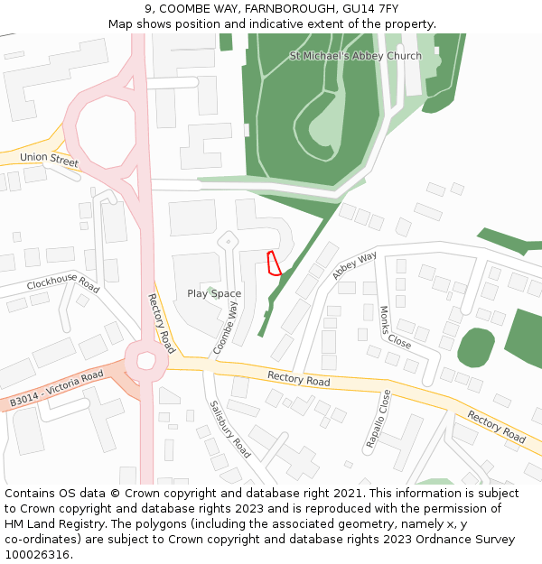 9, COOMBE WAY, FARNBOROUGH, GU14 7FY: Location map and indicative extent of plot