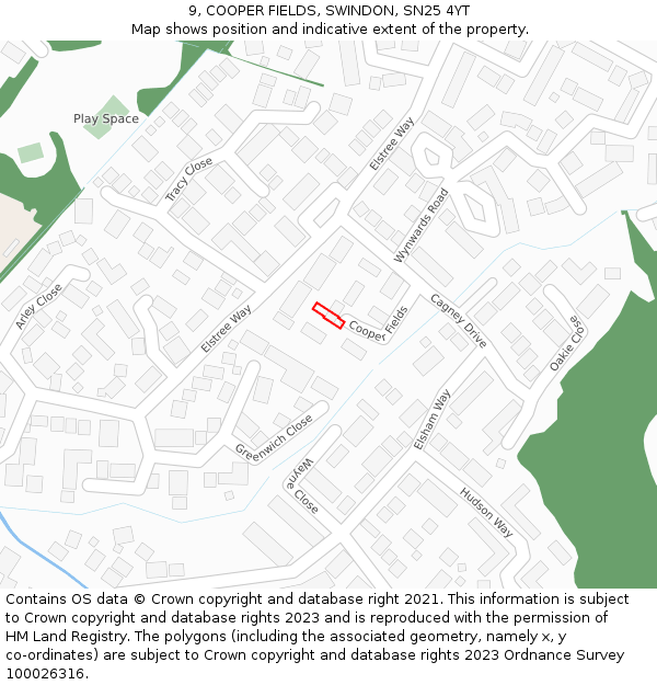 9, COOPER FIELDS, SWINDON, SN25 4YT: Location map and indicative extent of plot