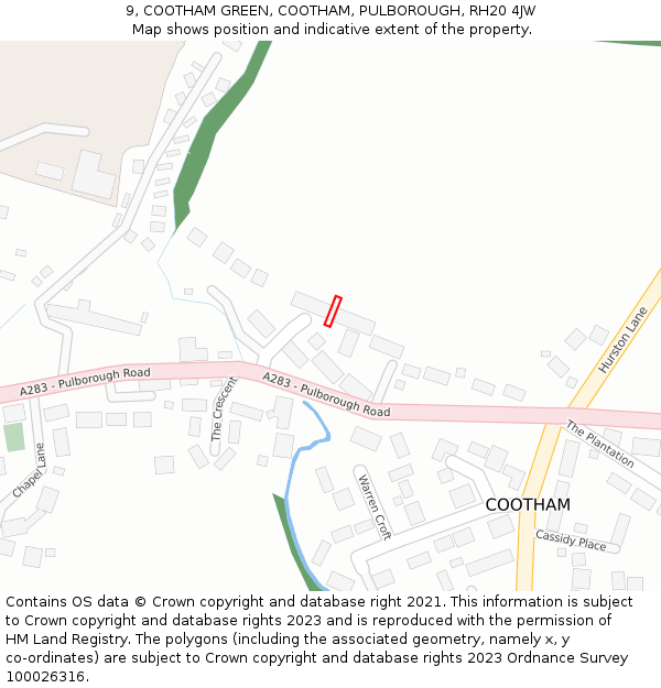 9, COOTHAM GREEN, COOTHAM, PULBOROUGH, RH20 4JW: Location map and indicative extent of plot