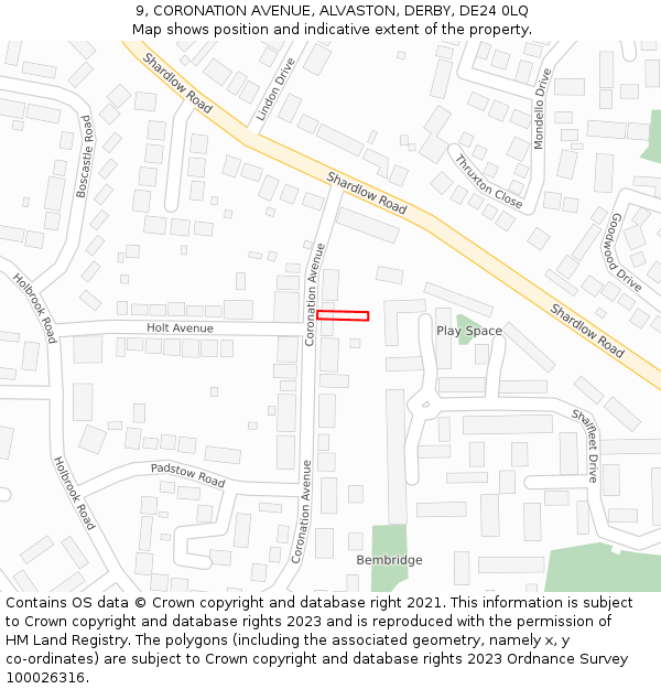 9, CORONATION AVENUE, ALVASTON, DERBY, DE24 0LQ: Location map and indicative extent of plot