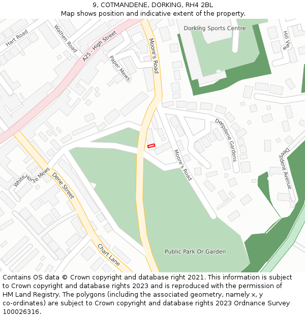 9, COTMANDENE, DORKING, RH4 2BL: Location map and indicative extent of plot