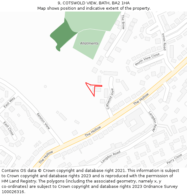 9, COTSWOLD VIEW, BATH, BA2 1HA: Location map and indicative extent of plot