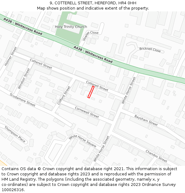 9, COTTERELL STREET, HEREFORD, HR4 0HH: Location map and indicative extent of plot