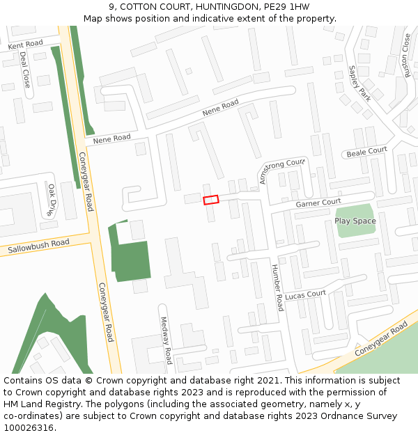 9, COTTON COURT, HUNTINGDON, PE29 1HW: Location map and indicative extent of plot