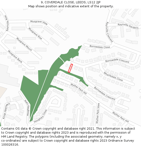 9, COVERDALE CLOSE, LEEDS, LS12 2JP: Location map and indicative extent of plot