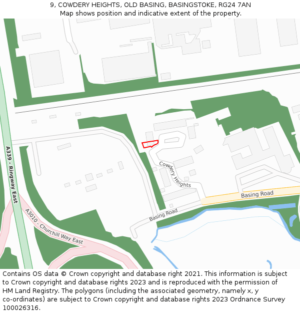 9, COWDERY HEIGHTS, OLD BASING, BASINGSTOKE, RG24 7AN: Location map and indicative extent of plot