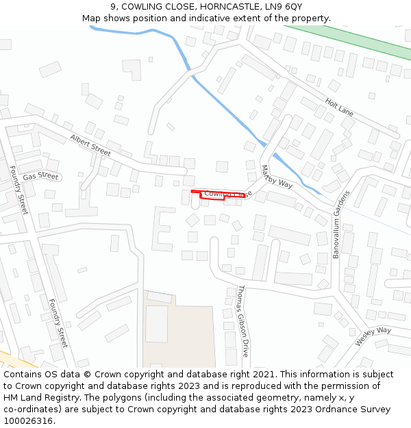 9, COWLING CLOSE, HORNCASTLE, LN9 6QY: Location map and indicative extent of plot