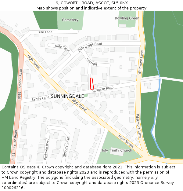 9, COWORTH ROAD, ASCOT, SL5 0NX: Location map and indicative extent of plot