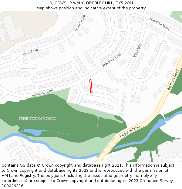 9, COWSLIP WALK, BRIERLEY HILL, DY5 2QN: Location map and indicative extent of plot