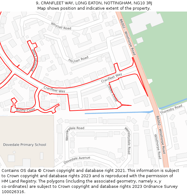 9, CRANFLEET WAY, LONG EATON, NOTTINGHAM, NG10 3RJ: Location map and indicative extent of plot