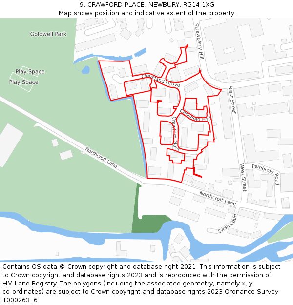 9, CRAWFORD PLACE, NEWBURY, RG14 1XG: Location map and indicative extent of plot