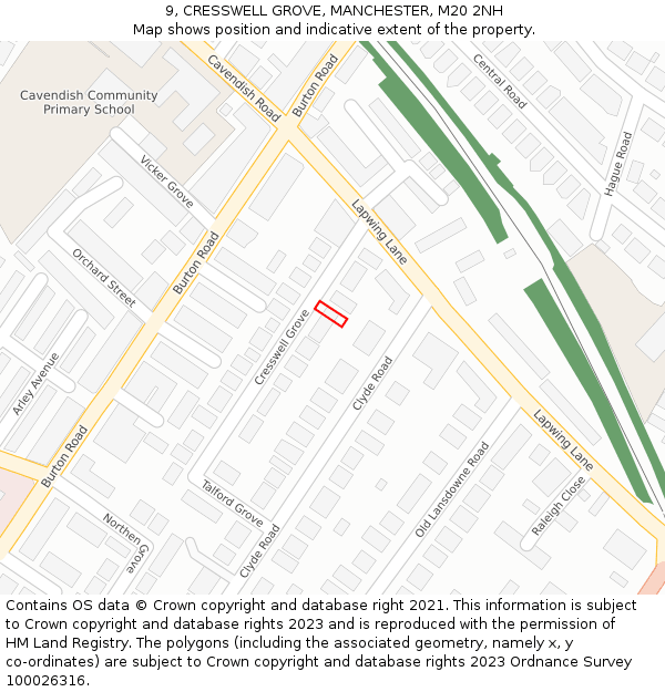 9, CRESSWELL GROVE, MANCHESTER, M20 2NH: Location map and indicative extent of plot