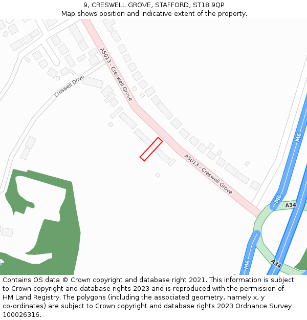 9, CRESWELL GROVE, STAFFORD, ST18 9QP: Location map and indicative extent of plot