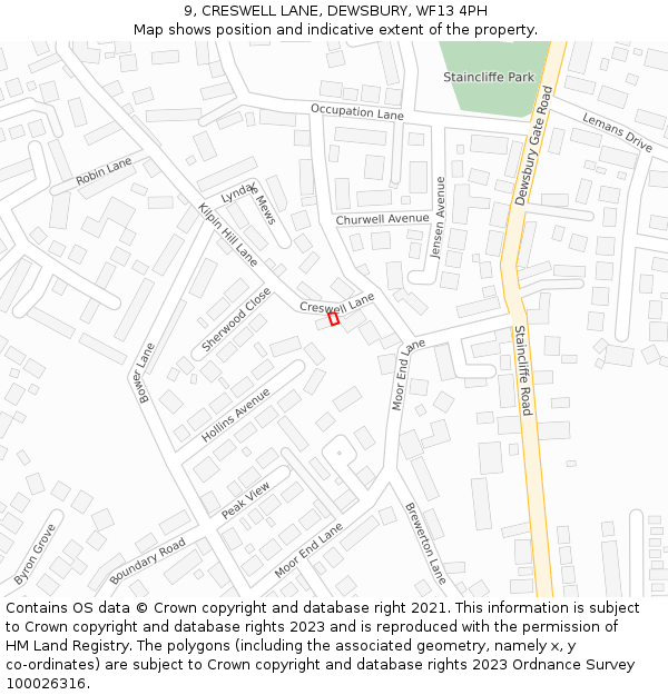 9, CRESWELL LANE, DEWSBURY, WF13 4PH: Location map and indicative extent of plot