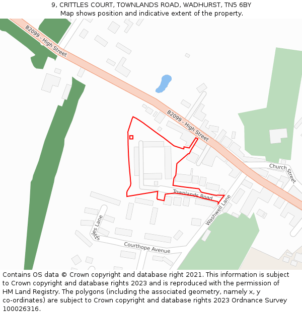 9, CRITTLES COURT, TOWNLANDS ROAD, WADHURST, TN5 6BY: Location map and indicative extent of plot