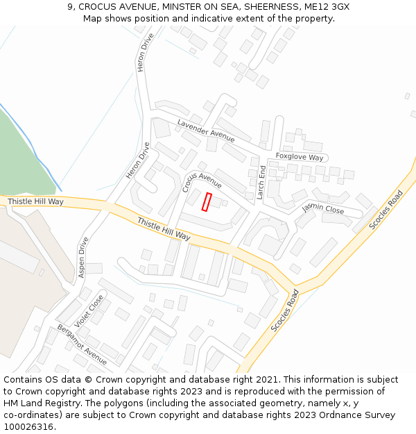 9, CROCUS AVENUE, MINSTER ON SEA, SHEERNESS, ME12 3GX: Location map and indicative extent of plot