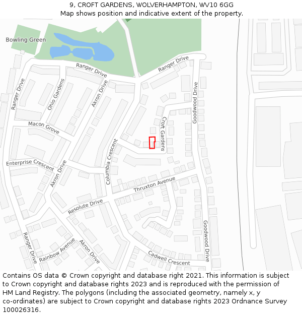 9, CROFT GARDENS, WOLVERHAMPTON, WV10 6GG: Location map and indicative extent of plot