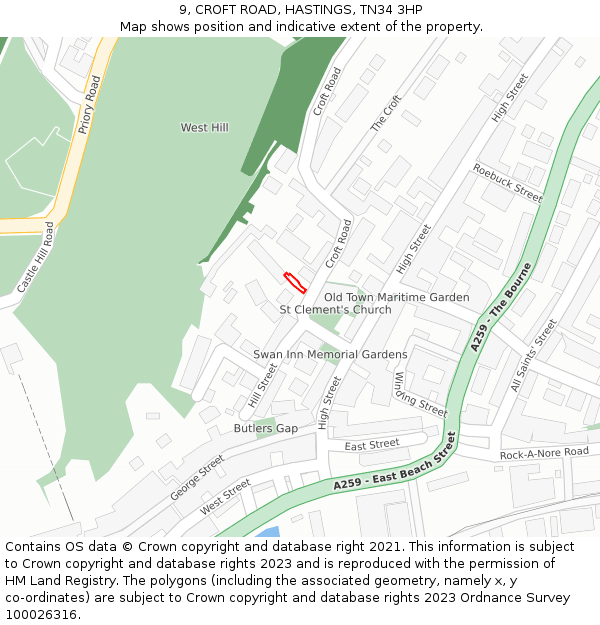 9, CROFT ROAD, HASTINGS, TN34 3HP: Location map and indicative extent of plot