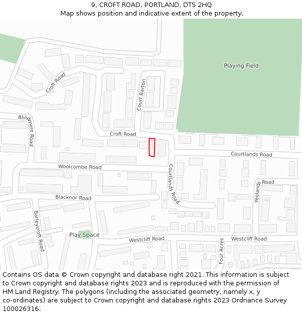 9, CROFT ROAD, PORTLAND, DT5 2HQ: Location map and indicative extent of plot