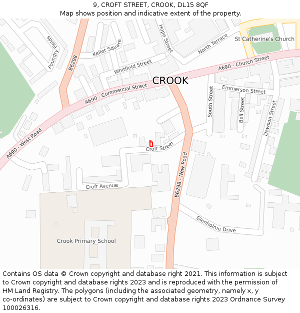 9, CROFT STREET, CROOK, DL15 8QF: Location map and indicative extent of plot