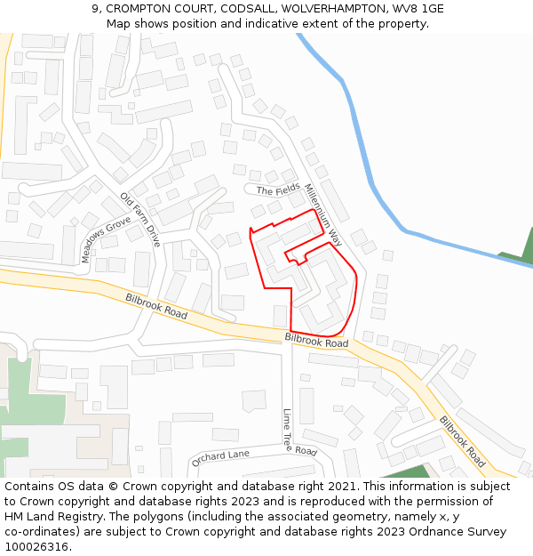 9, CROMPTON COURT, CODSALL, WOLVERHAMPTON, WV8 1GE: Location map and indicative extent of plot