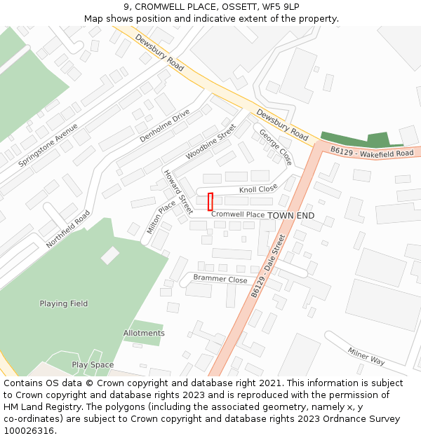 9, CROMWELL PLACE, OSSETT, WF5 9LP: Location map and indicative extent of plot
