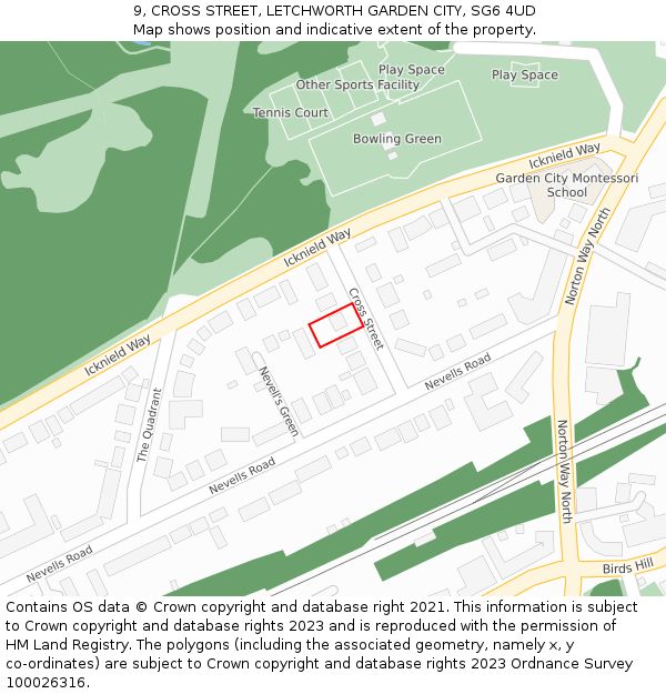 9, CROSS STREET, LETCHWORTH GARDEN CITY, SG6 4UD: Location map and indicative extent of plot