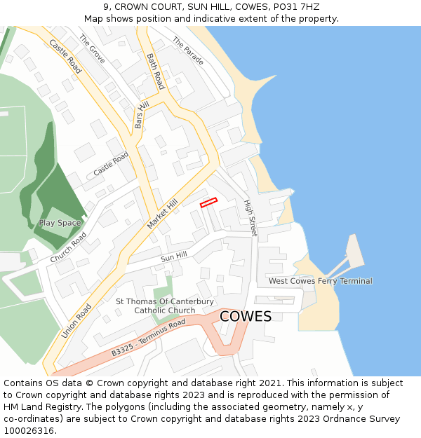 9, CROWN COURT, SUN HILL, COWES, PO31 7HZ: Location map and indicative extent of plot